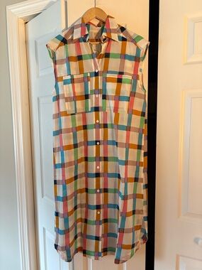 Sunshine Tienda Sleeveless Button-Front Plaid Shirt Dress in Multi-Color